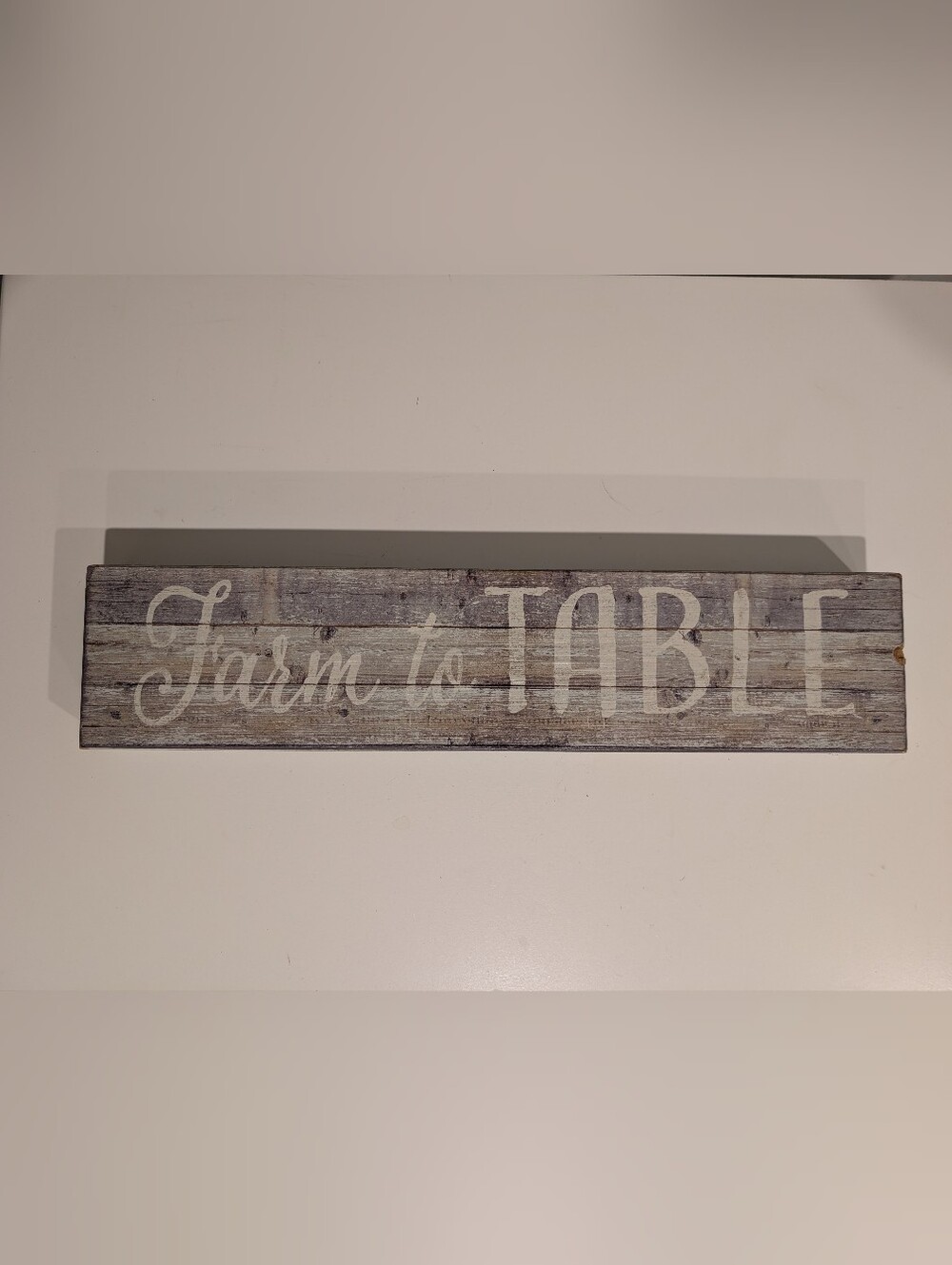 Farm to Table Rustic Wood Wall Sign - White Text on Weathered Gray